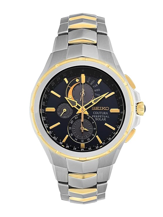 Seiko Stainless Steel Analog Black Dial Silver Strap Men's Watch - SSC798P1