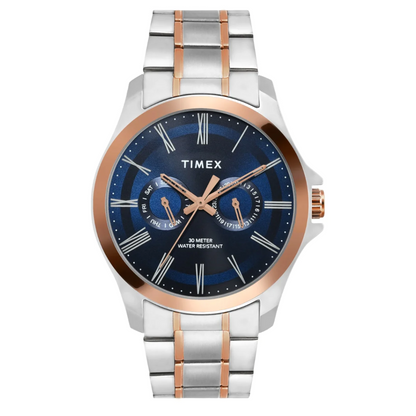 Timex Men Analaog Blue Round Brass Dial Watch - TW000X131