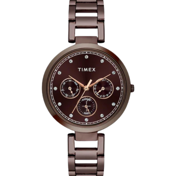 Fashion Women Quartz Brown Dial Multi-Function Stainless Steel Watch TW000X267