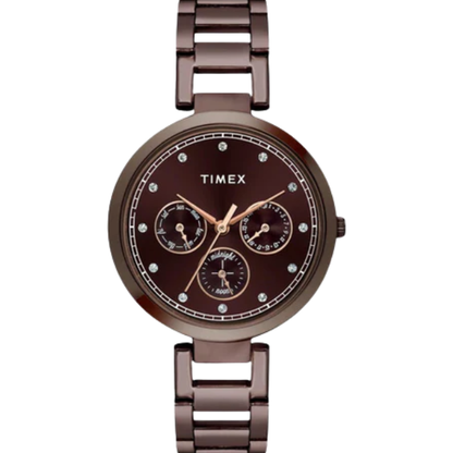 Fashion Women Quartz Brown Dial Multi-Function Stainless Steel Watch TW000X267