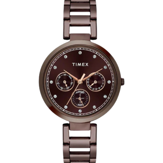 Fashion Women Quartz Brown Dial Multi-Function Stainless Steel Watch TW000X267