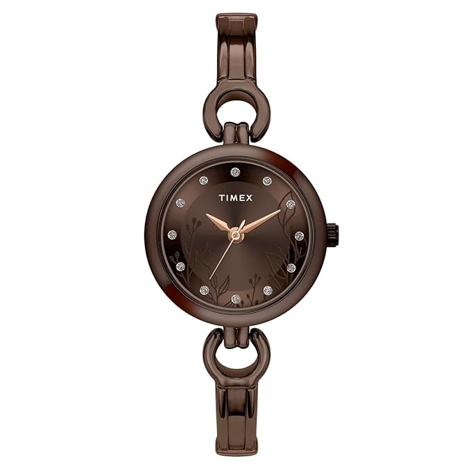 TIMEX Women Brown Round Analog Brass Dial Watch- TWEL11438
