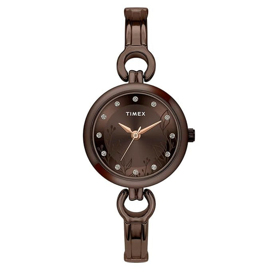 TIMEX Women Brown Round Analog Brass Dial Watch- TWEL11438