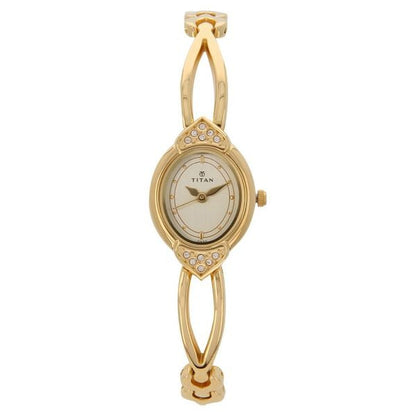 Titan Quartz Analog White Dial Metal Strap Watch for Women