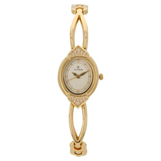 Titan Quartz Analog White Dial Metal Strap Watch for Women