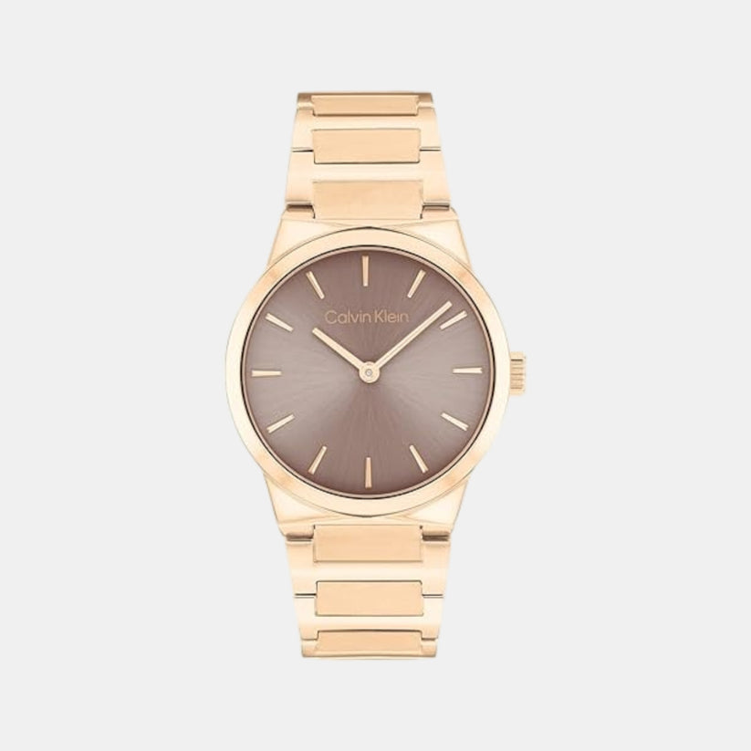 Ck Linear Elegance Women Quartz Brown Dial Analog Stainless Steel Watch 25100078