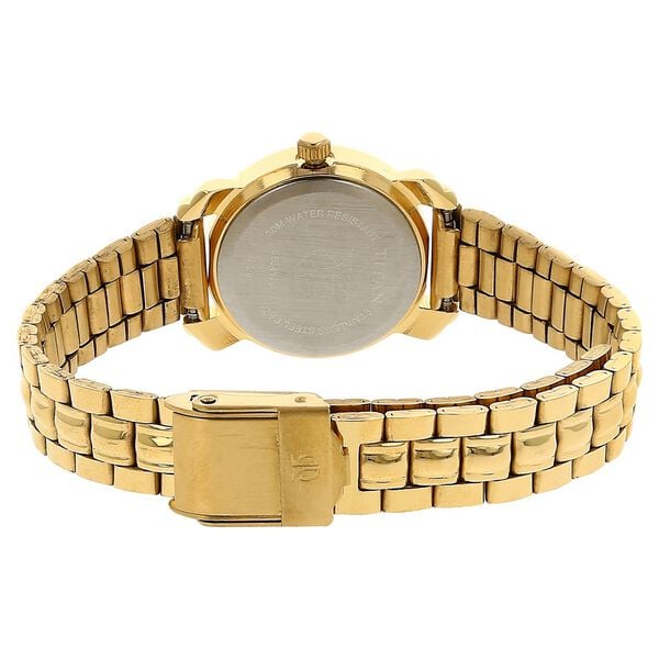 Titan Quartz Analog Champagne Dial Stainless Steel Strap Watch for Women