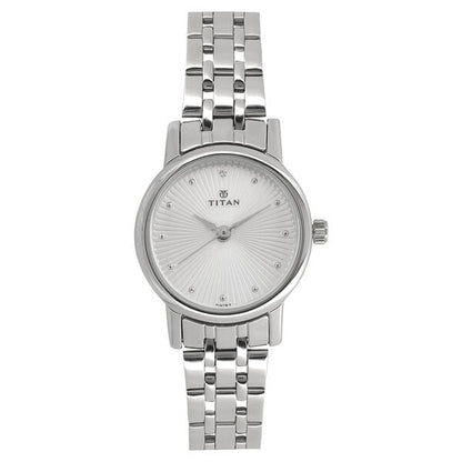 Titan Quartz Analog Silver Dial Stainless Steel Strap Watch for Women - 24 mm Case Size - Small Dial