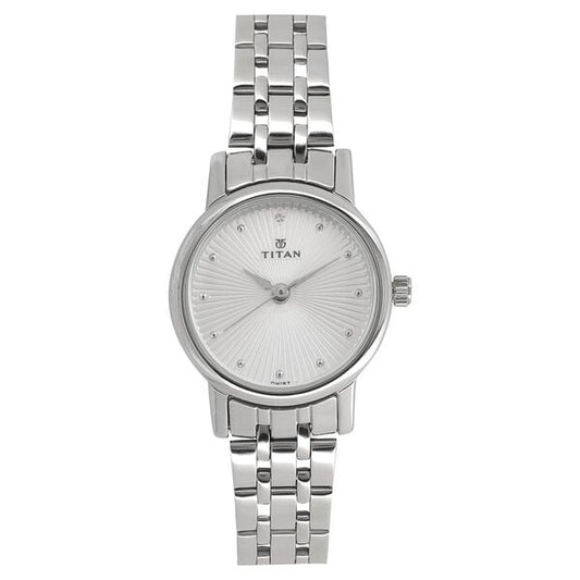 Titan Quartz Analog Silver Dial Stainless Steel Strap Watch for Women - 24 mm Case Size - Small Dial