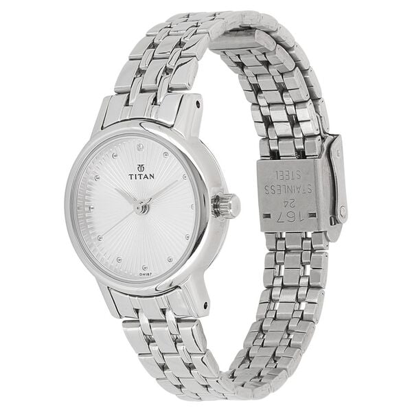 Titan Quartz Analog Silver Dial Stainless Steel Strap Watch for Women - 24 mm Case Size - Small Dial