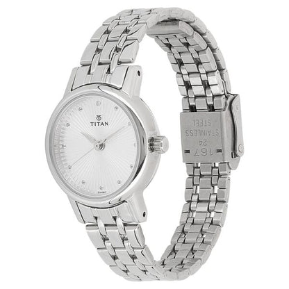 Titan Quartz Analog Silver Dial Stainless Steel Strap Watch for Women - 24 mm Case Size - Small Dial