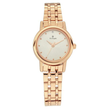 Titan Quartz Analog Silver Dial Rose Gold Stainless Steel Strap Watch For Women
