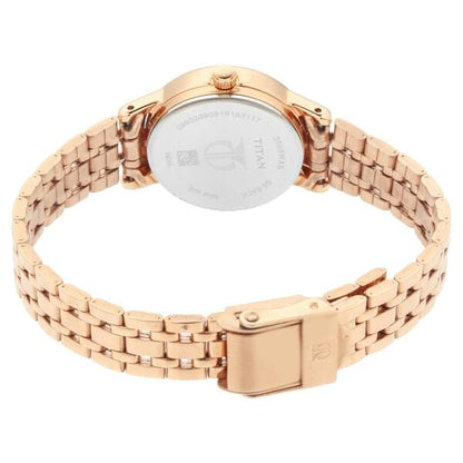 Titan Quartz Analog Silver Dial Rose Gold Stainless Steel Strap Watch For Women
