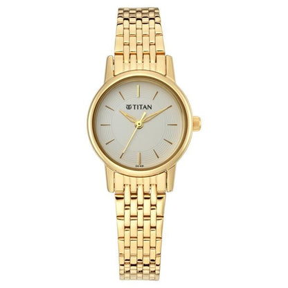 Titan Quartz Analog White Dial Golden Metal Strap Watch For Women