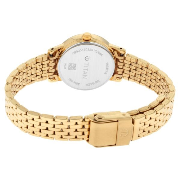 Titan Quartz Analog White Dial Golden Metal Strap Watch For Women