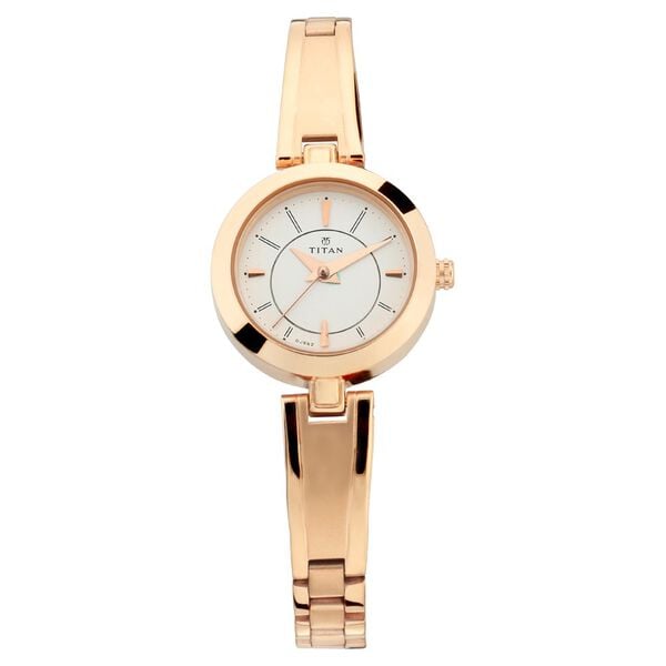 Titan Quartz Analog Silver Dial Rose Gold Metal Strap Watch For Women