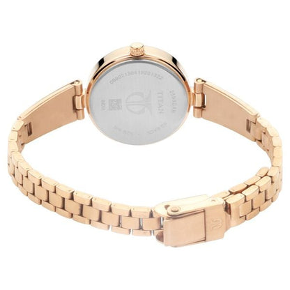 Titan Quartz Analog Silver Dial Rose Gold Metal Strap Watch For Women