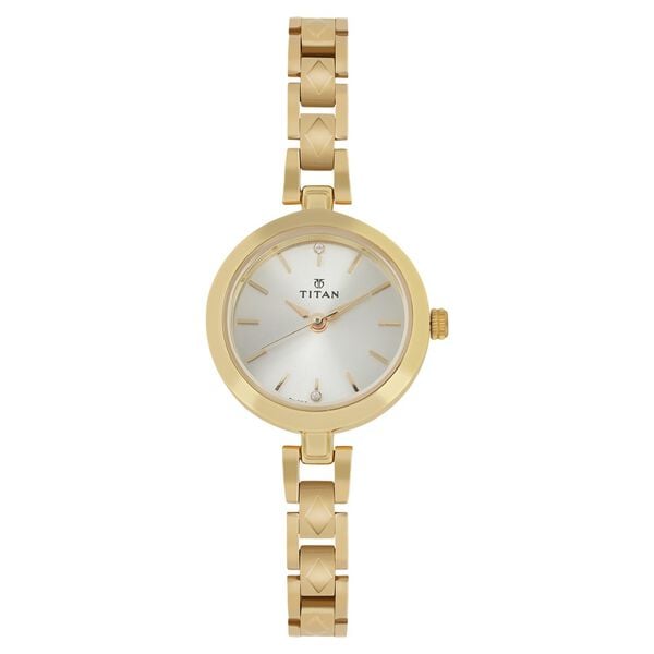 Titan Quartz Analog Champagne Dial Golden Stainless Steel Strap Watch For Women