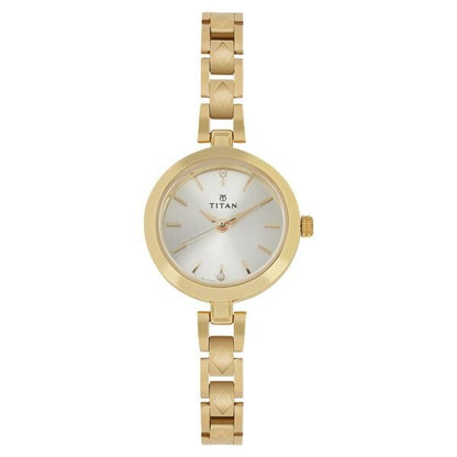 Titan Quartz Analog Champagne Dial Golden Stainless Steel Strap Watch For Women