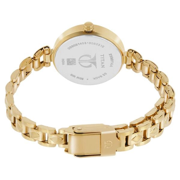 Titan Quartz Analog Champagne Dial Golden Stainless Steel Strap Watch For Women