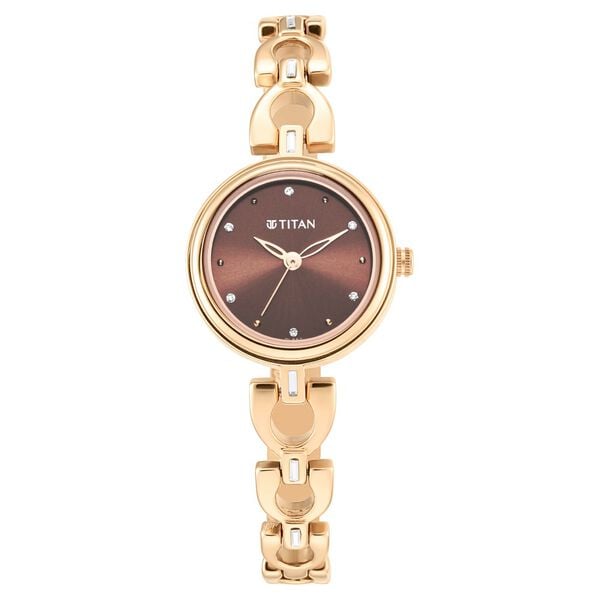 Titan Lagan Brown Dial Analog Metal Strap Watch for Women