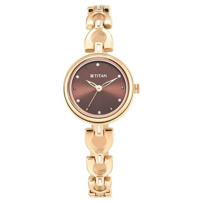 Titan Lagan Brown Dial Analog Metal Strap Watch for Women