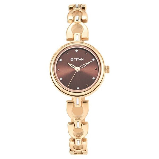 Titan Lagan Brown Dial Analog Metal Strap Watch for Women