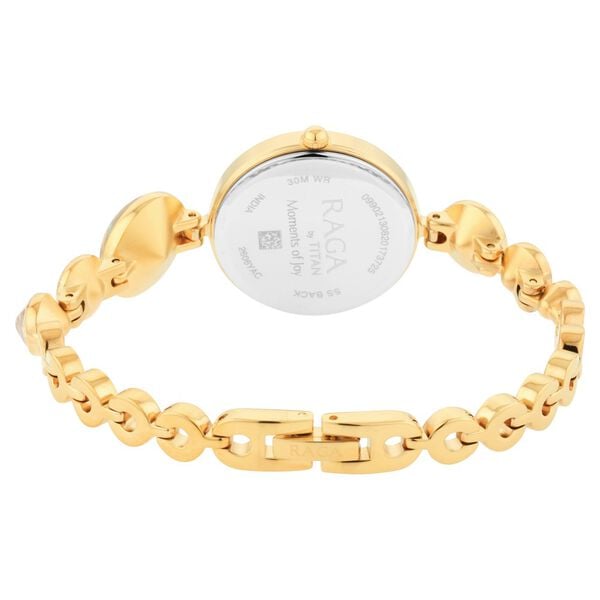 Titan Raga Moments Of Joy Quartz Analog Mother of Pearl Dial Golden Metal Strap Watch For Women