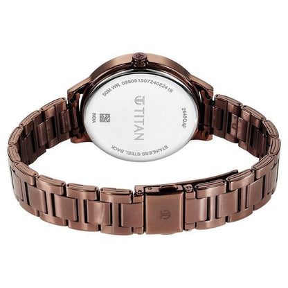 Titan Razzle Dazzle Quartz Analog with Day and Date Green Dial Brown Stainless Steel Strap Watch For Women
