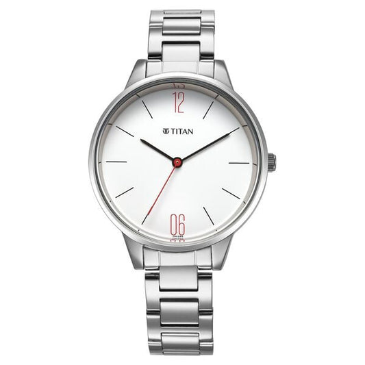 Titan Quartz Analog White Dial Watch for Women