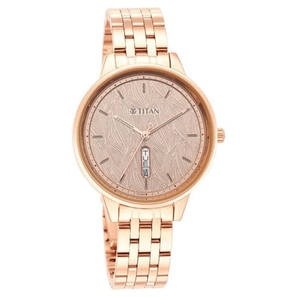 Titan Workwear Quartz Analog with Day and Date Rose Gold Dial Stainless Steel Strap Watch for Women