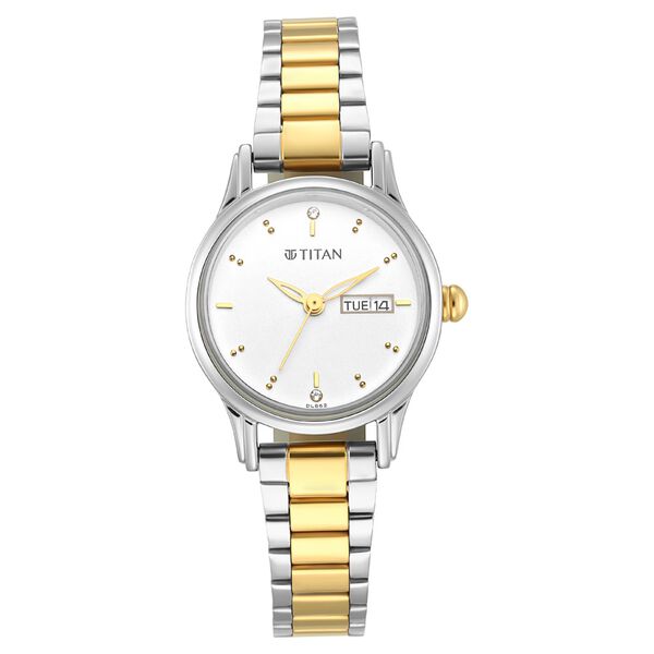 Titan Lagan Silver Dial Women Watch With Metal Strap - 25 mm Dial Size - Small Dial