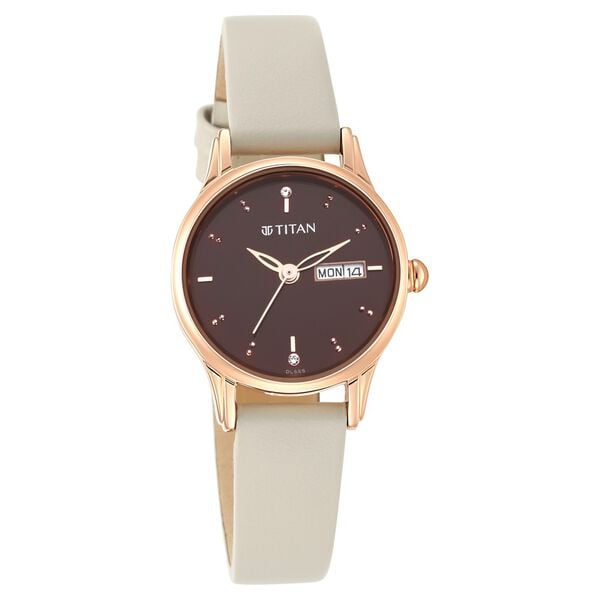 Titan Women's Lagan Chic: Studded Brown Dial watch with & Elegant Hands - 25 mm Case Size - Small Dial