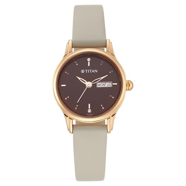 Titan Women's Lagan Chic: Studded Brown Dial watch with & Elegant Hands - 25 mm Case Size - Small Dial