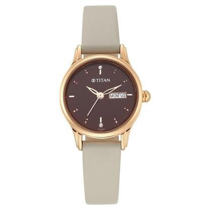 Titan Women's Lagan Chic: Studded Brown Dial watch with & Elegant Hands - 25 mm Case Size - Small Dial