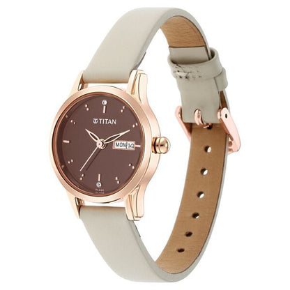 Titan Women's Lagan Chic: Studded Brown Dial watch with & Elegant Hands - 25 mm Case Size - Small Dial