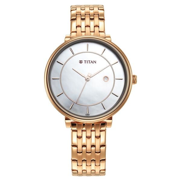 Titan Premium Workwear White Dial Analog with Date Stainless Steel Strap watch for Women