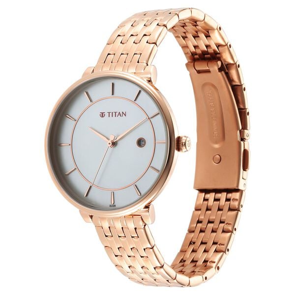 Titan Premium Workwear White Dial Analog with Date Stainless Steel Strap watch for Women