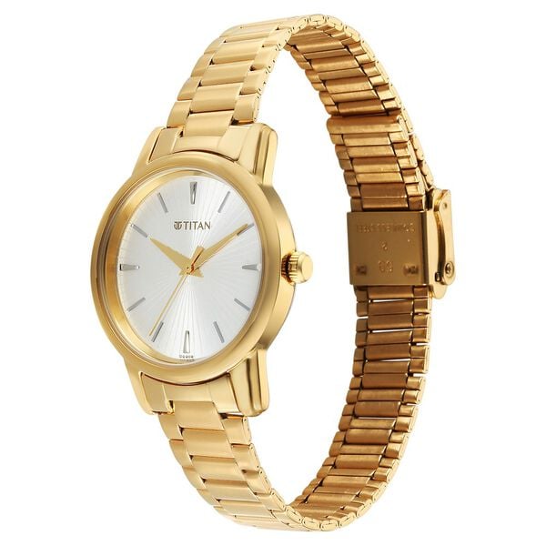 Titan Karishma Quartz Analog Silver Dial Golden Stainless Steel Strap Watch For Women