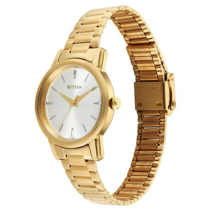 Titan Karishma Quartz Analog Silver Dial Golden Stainless Steel Strap Watch For Women