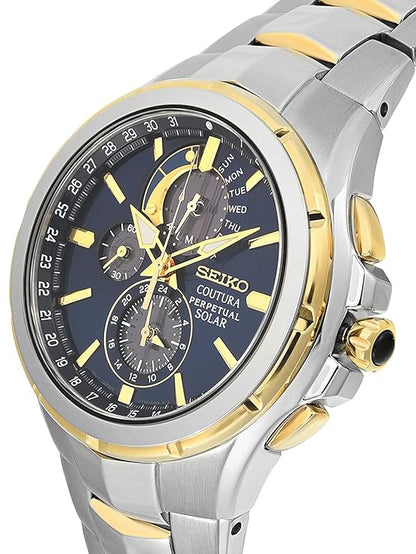 Seiko Stainless Steel Analog Black Dial Silver Strap Men's Watch - SSC798P1