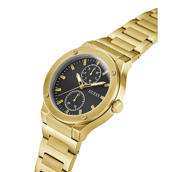 GUESS Stainless Steel Analog Black Dial Men's Watch-Gw0795G4, Band_ Golden