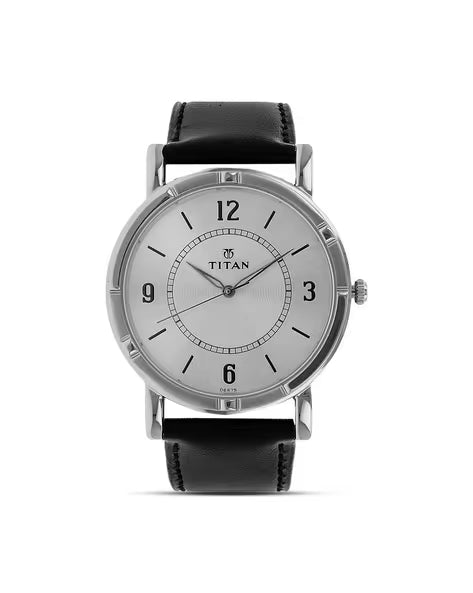 Titan Quartz Analog Silver Dial Leather Strap Watch for Men