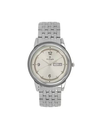 Titan Quartz Analog with Day and Date Silver Dial Silver Stainless Steel Strap Watch For Men