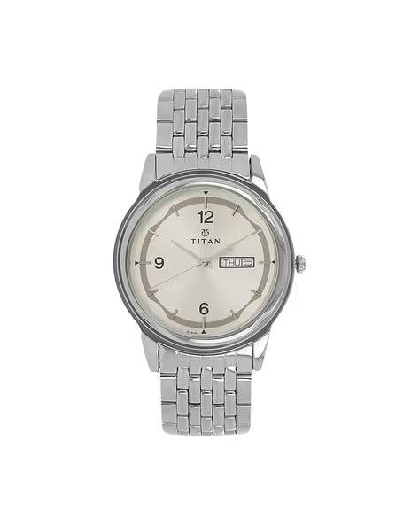 Titan Quartz Analog with Day and Date Silver Dial Silver Stainless Steel Strap Watch For Men