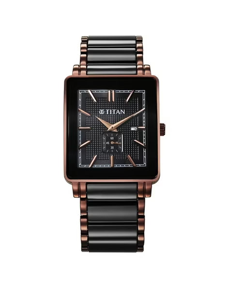 Titan Regalia Shaped Ceramic Quartz Analog with Date Black Dial Steel & Ceramic Strap Watch For Men