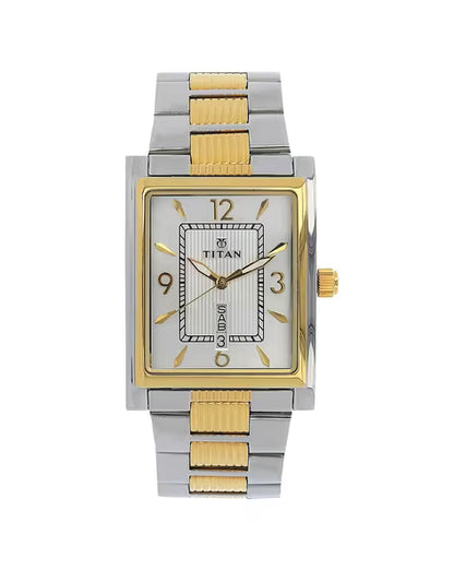 Titan Quartz Analog with Day and Date Silver Dial Stainless Steel Strap Watch for Men
