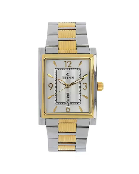 Titan Quartz Analog with Day and Date Silver Dial Stainless Steel Strap Watch for Men
