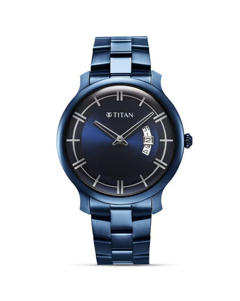 Titan Classic Distincta Blue Dial Analog with Date Stainless Steel Strap watch for Men