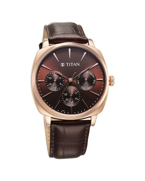 Titan Classique Suave Quartz Brown Dial Brown Leather Strap Watch for Men